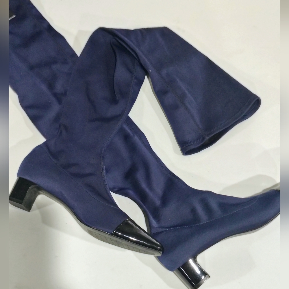 ZARA Elegant Over The Knee Socks Bl Cape Toe Navy Blue Boots Size 37 NWT